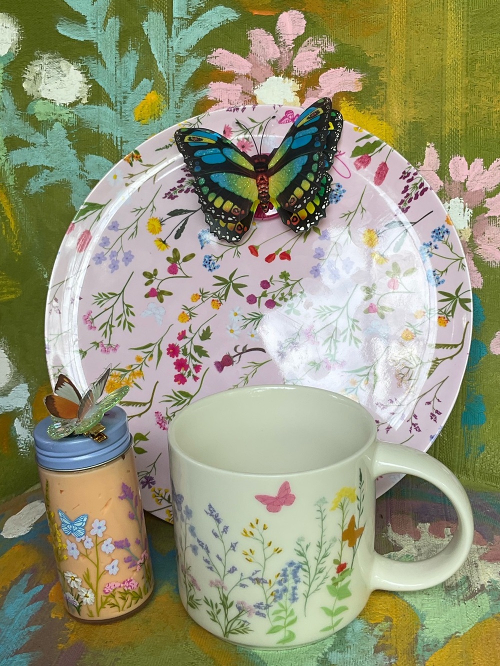 Beauty Bundle Floral Butterfly Ceramic Mug, Plate Set & Perfumed Lotion